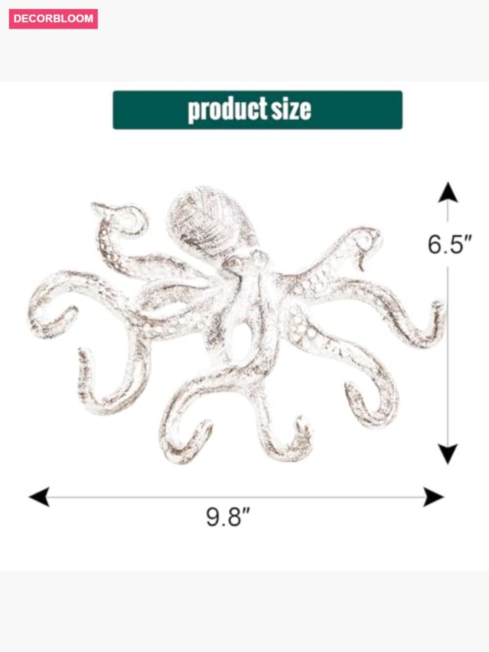 Cast Iron Octopus Key Holder with 6 Hooks, Wall Mount, Rustic - Picture 3 of 7